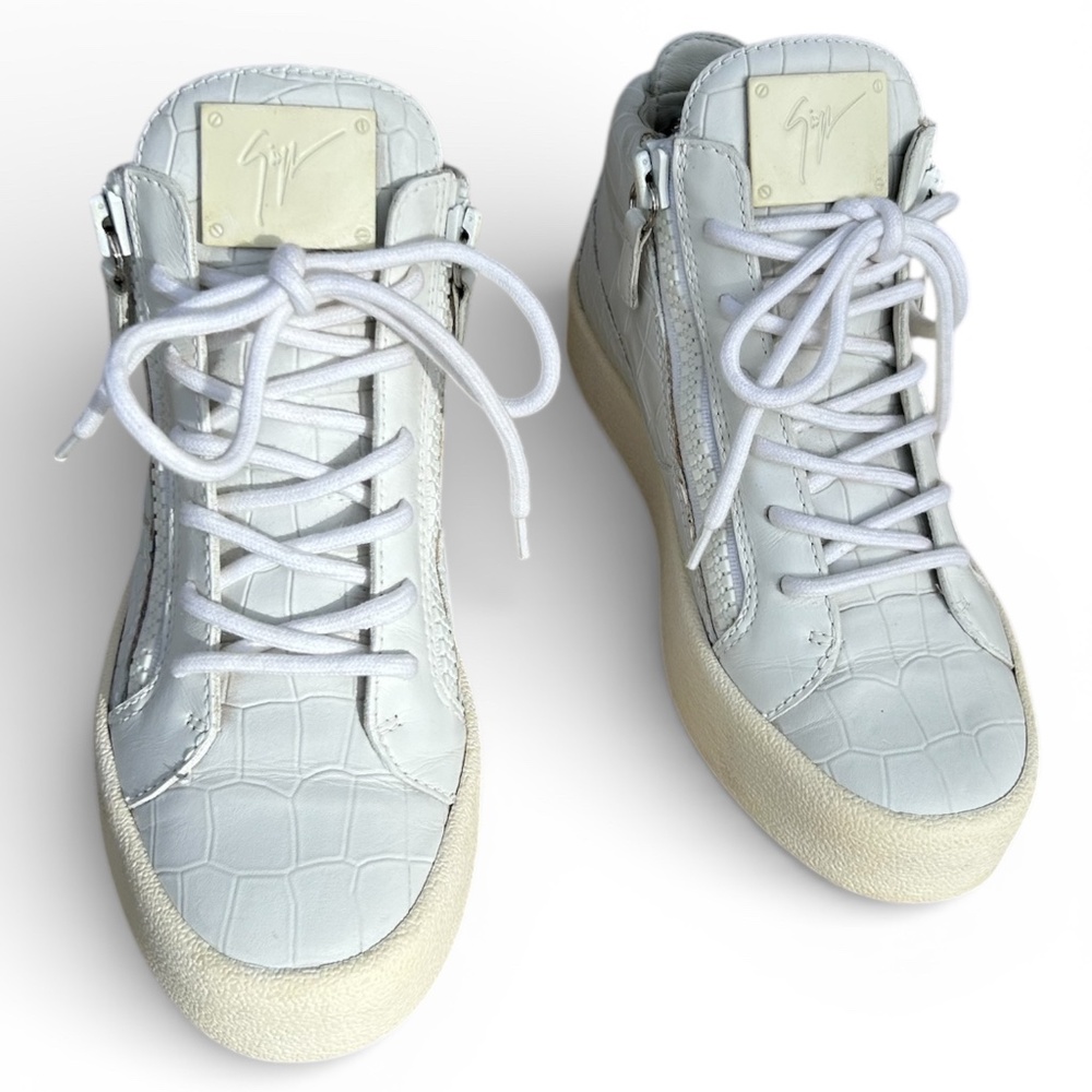 Giuseppe Zanotti Kriss Mid-top Sneakers in White w Crocodile